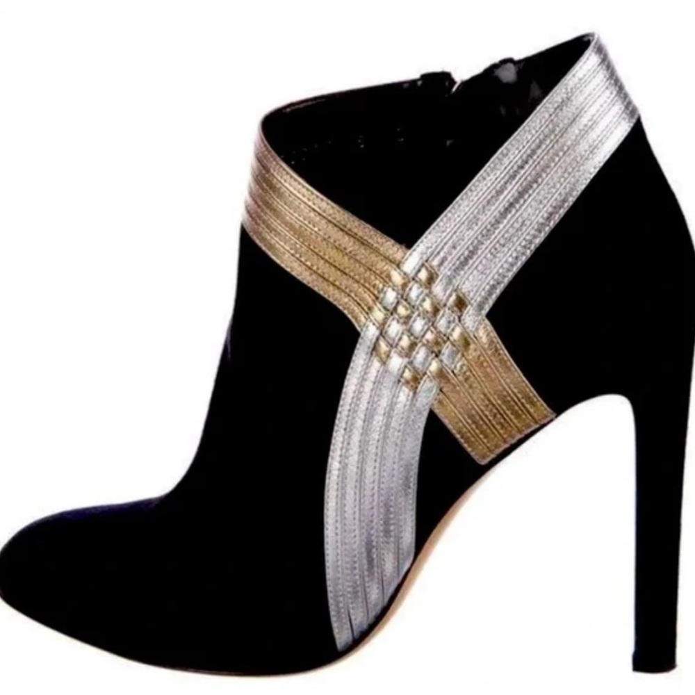 Salvatore Ferragamo Black and Gold Heeled Boots